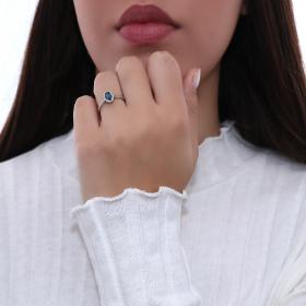 Δαχτυλίδι Λευκόχρυσος Κ18 London Blue Topaz & Διαμάντια SKU-49201