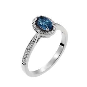 Δαχτυλίδι Λευκόχρυσος Κ18 London Blue Topaz & Διαμάντια SKU-49201