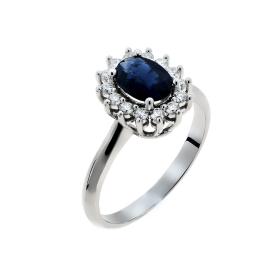Δαχτυλίδι Ροζέτα Λευκόχρυσος Κ18 με Sapphire & Διαμάντια SKU-49835