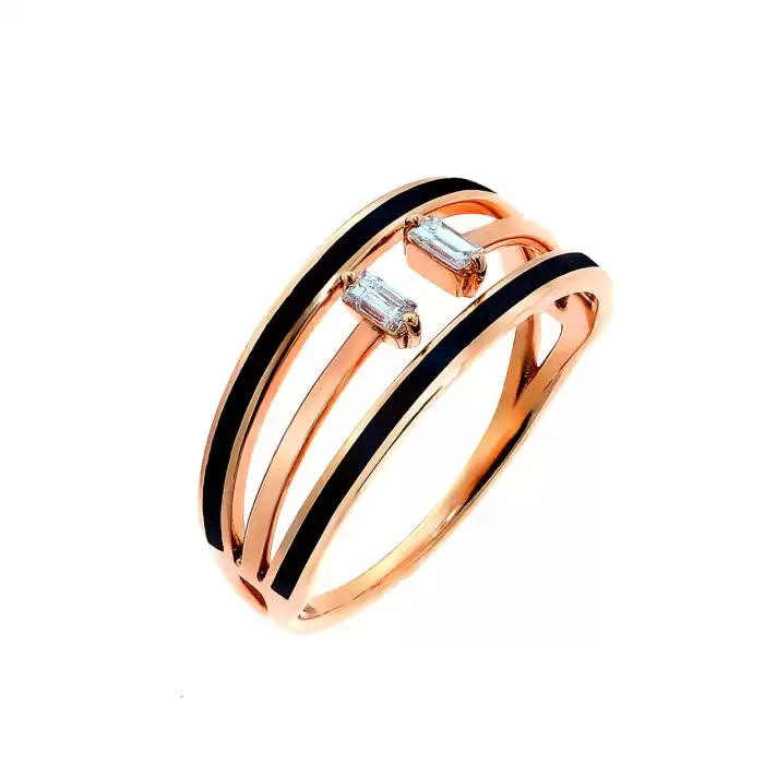 SKU-49398 / Δαχτυλίδι Ροζ Χρυσός Κ18 με Διαμάντια & Μαύρο Σμάλτο