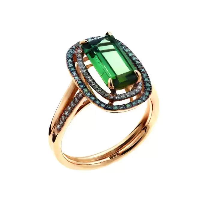 SKU-49527 / Δαχτυλίδι Ροζ Χρυσός Κ18 με Green Tourmaline & Διαμάντια