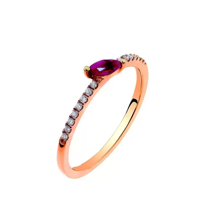 SKU-49393 / Δαχτυλίδι Ροζ Χρυσός Κ18 με Ρουμπίνι & Διαμάντια