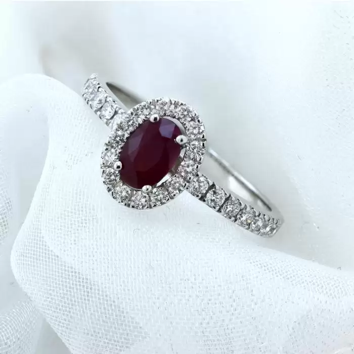 Δαχτυλίδι Ροζέτα Λευκόχρυσος Κ18 με Ρουμπίνι & Διαμάντια