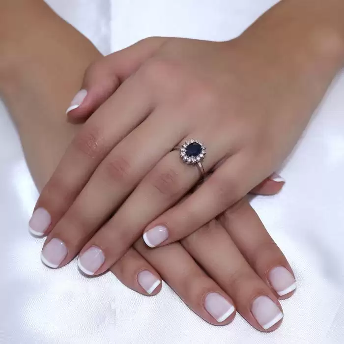 SKU-49848 /  Δαχτυλίδι Ροζέτα Λευκόχρυσος Κ18 με Ζαφείρι & Διαμάντια