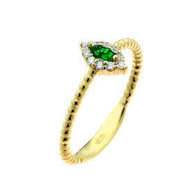 Δαχτυλίδι Ροζέτα Χρυσός Κ18 με Σμαράγδι & Διαμάντια