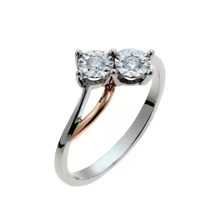 SKU-49415 / Δαχτυλίδι Λευκόχρυσος & Ροζ Χρυσός Κ18 με Διαμάντια