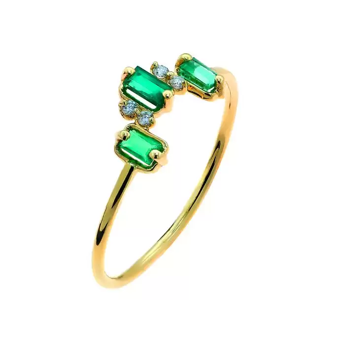 SKU-49524 / Δαχτυλίδι Χρυσός Κ18 με Σμαράγδια & Διαμάντια