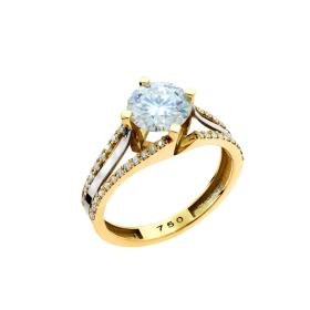 Μονόπετρο Χρυσός & Λευκόχρυσος Κ18 με Μοϊσανίτη & Διαμάντια SKU-49790