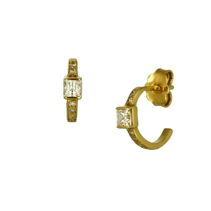 Σκουλαρίκια Κρίκοι Χρυσός Κ14 με Ζιργκόν