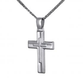 Σταυρός Λευκόχρυσος Κ14 με  Ένθετο Σταυρό SKU-49684