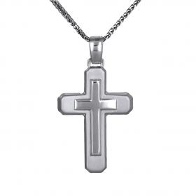 Σταυρός Λευκόχρυσος Κ14 με  Ένθετο Σταυρό SKU-49688