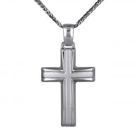 Σταυρός Λευκόχρυσος Κ14 με Σαγρέ & Λουστρέ Φινίρισμα SKU-49690