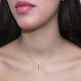 Σταυρός Ροζ Χρυσός Κ18 με Ρουμπίνι & Διαμάντια SKU-49005