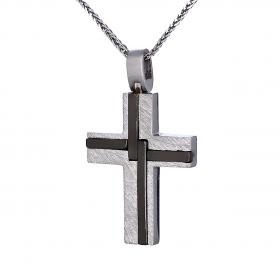 Σταυρός Ανδρικός Λευκόχρυσος Κ14 με 'Ενθετο Σταυρό SKU-49332