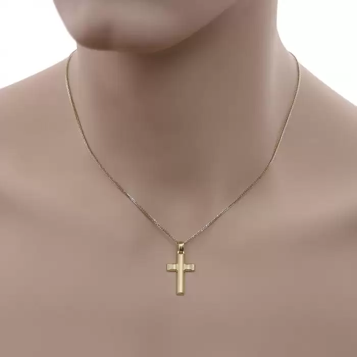 Σταυρός Ανδρικός Χρυσός Κ14 Σαγρέ και Ματ SKU-49693