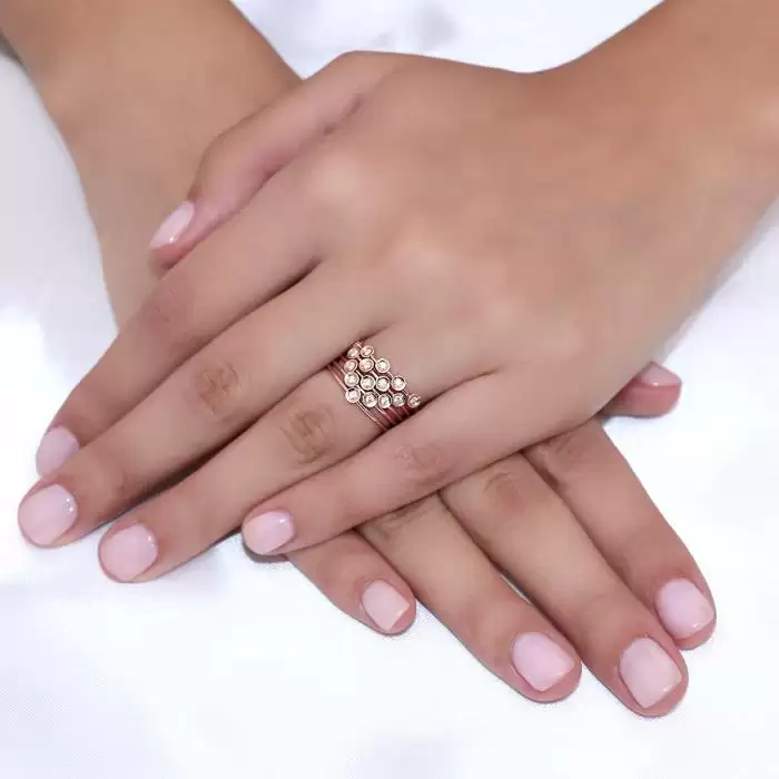 SKU-50149 / Δαχτυλίδι Ροζ Χρυσός Κ14 με Πέντε Διαμάντια