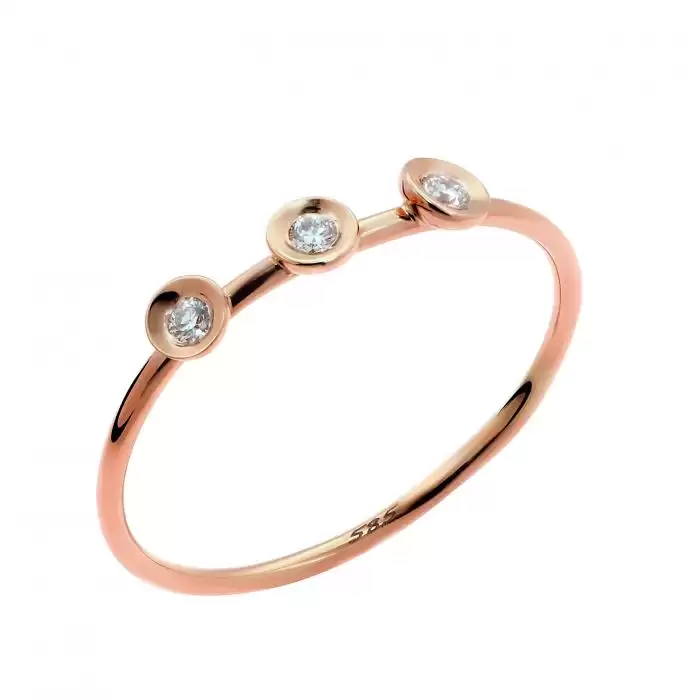 SKU-50029 / Δαχτυλίδι Ροζ Χρυσός Κ14 με Τρία Διαμάντια