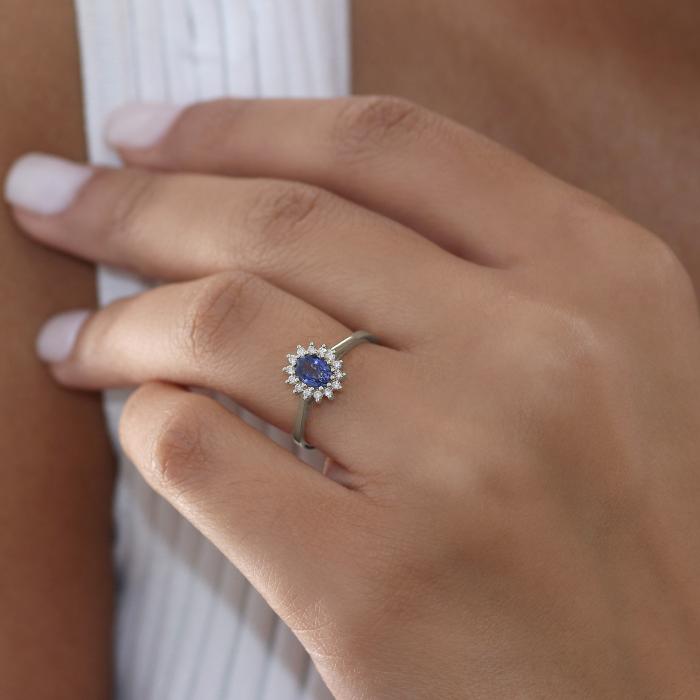 Δαχτυλίδι Ροζέτα Λευκόχρυσος Κ18 με Ζαφείρι & Διαμάντι	