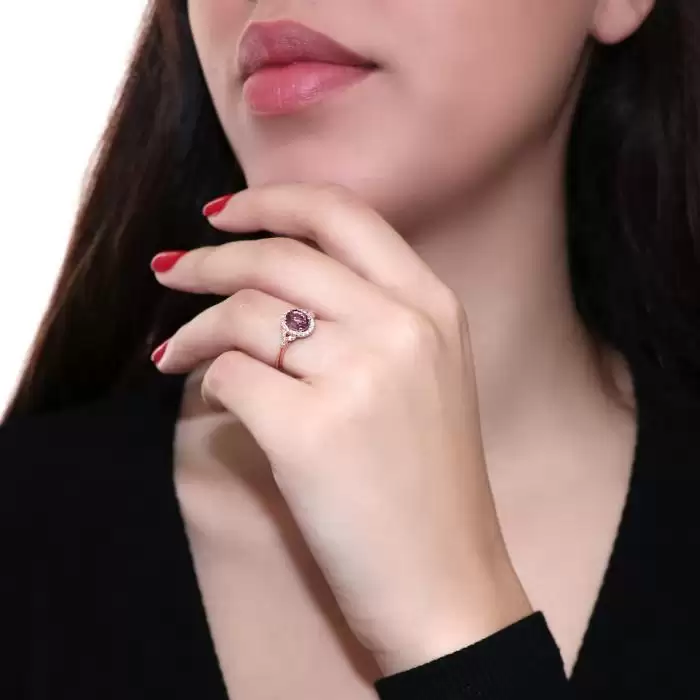 Δαχτυλίδι Ροζέτα Ροζ Χρυσός Κ18 με Σπινέλιο & Διαμάντια