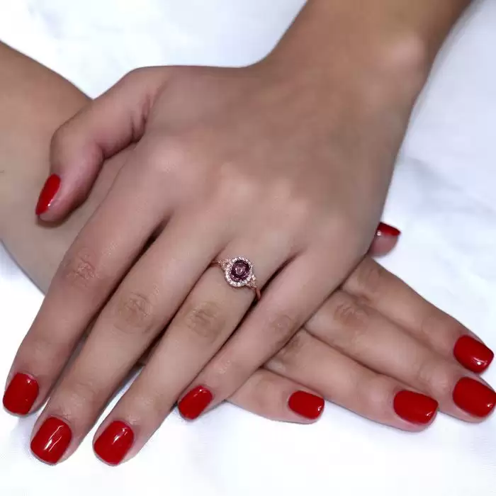 SKU-50424 / Δαχτυλίδι Ροζέτα Ροζ Χρυσός Κ18 με Σπινέλιο & Διαμάντια