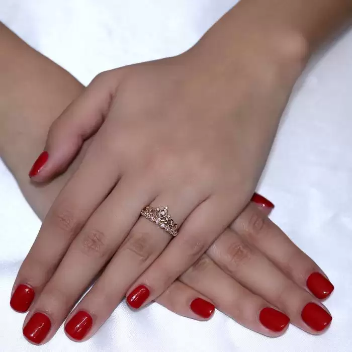 Δαχτυλίδι Στέμμα Ροζ Χρυσός Κ14 με Ζιργκόν