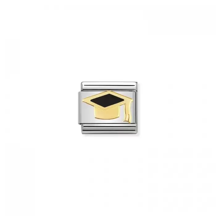 SKU-50822 / Link Nomination Black Graduate Hat Ανοξείδωτο Ατσάλι, Χρυσός Κ18 & Σμάλτο