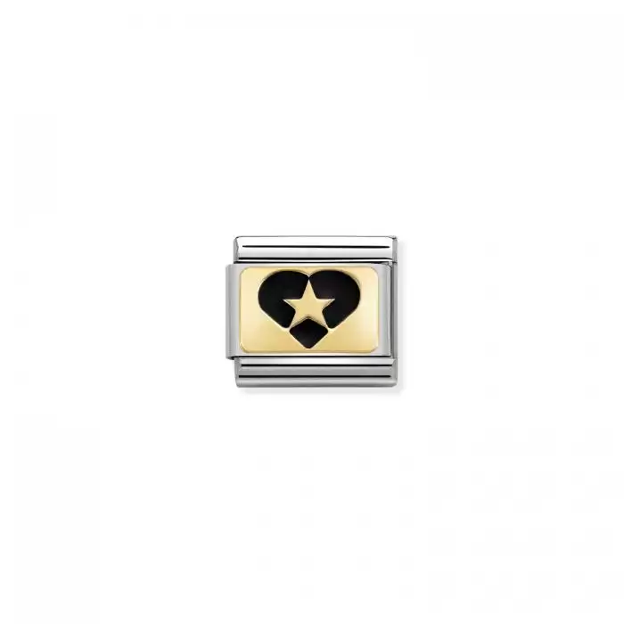 SKU-50851 / Link Nomination Black Heart With Star  Ανοξείδωτο Ατσάλι, Χρυσός Κ18 & Σμάλτο