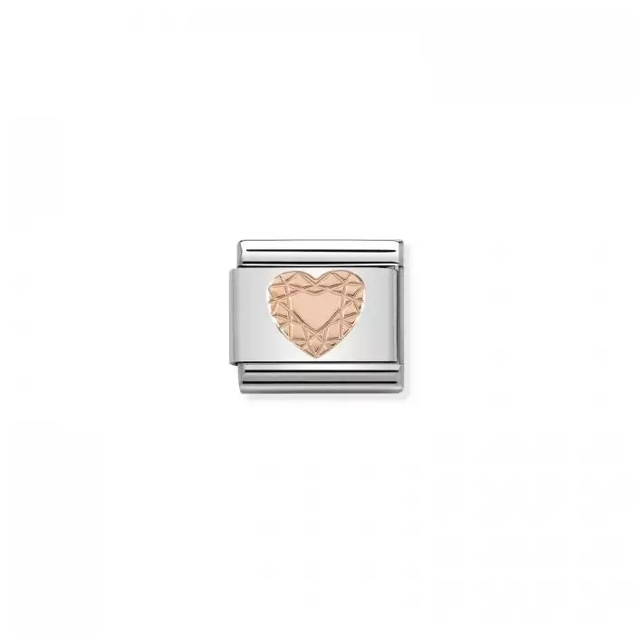 SKU-50947 / Link Nomination Diamond Heart Ανοξείδωτο Ατσάλι & Ροζ Χρυσός Κ9