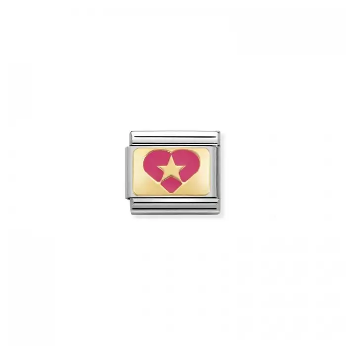SKU-50850 / Link Nomination Fuchsia Heart With Star  Ανοξείδωτο Ατσάλι, Χρυσός Κ18 & Σμάλτο