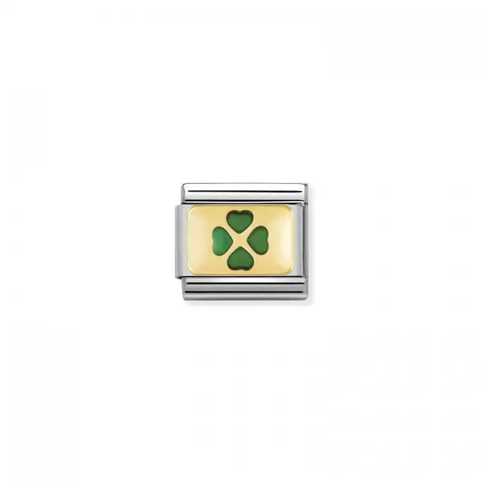 SKU-50843 / Link Nomination Green Four Leaf Clover  Ανοξείδωτο Ατσάλι,Χρυσός Κ18 & Σμάλτο