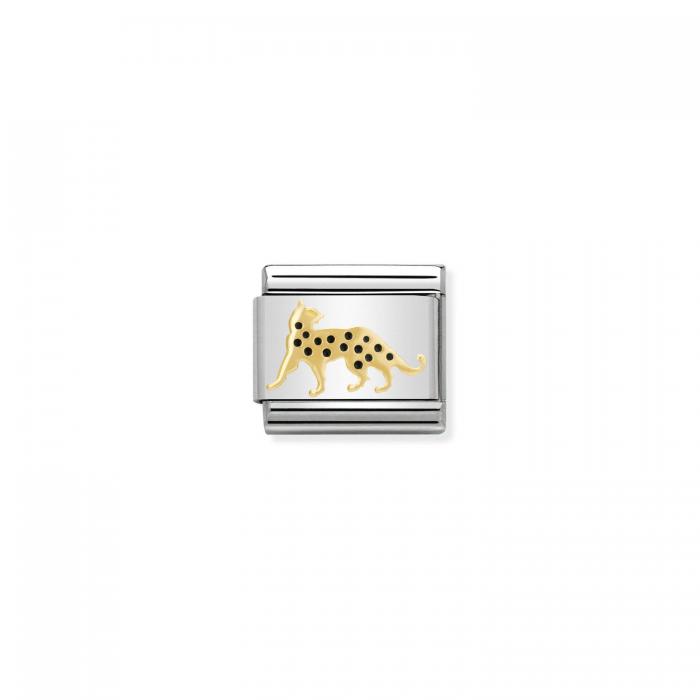 Link Nomination Leopard Ανοξείδωτο Ατσάλι, Χρυσός Κ18 & Σμάλτο