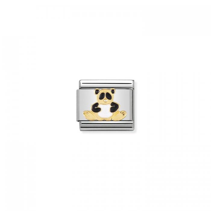 Link Nomination Panda Ανοξείδωτο Ατσάλι, Χρυσός Κ18 & Σμάλτο