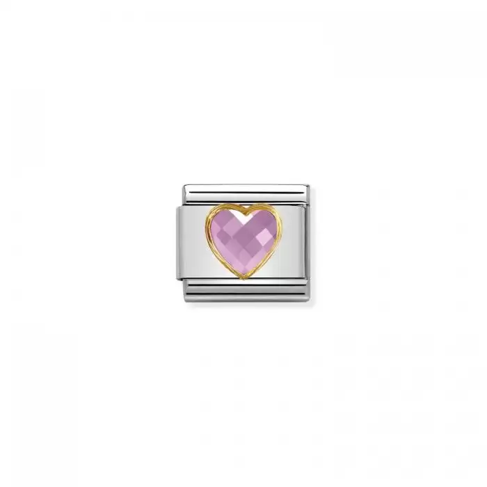 SKU-50866 / Link Nomination Pink Heart Ανοξείδωτο Ατσάλι & Χρυσός Κ18 με Ζιργκόν