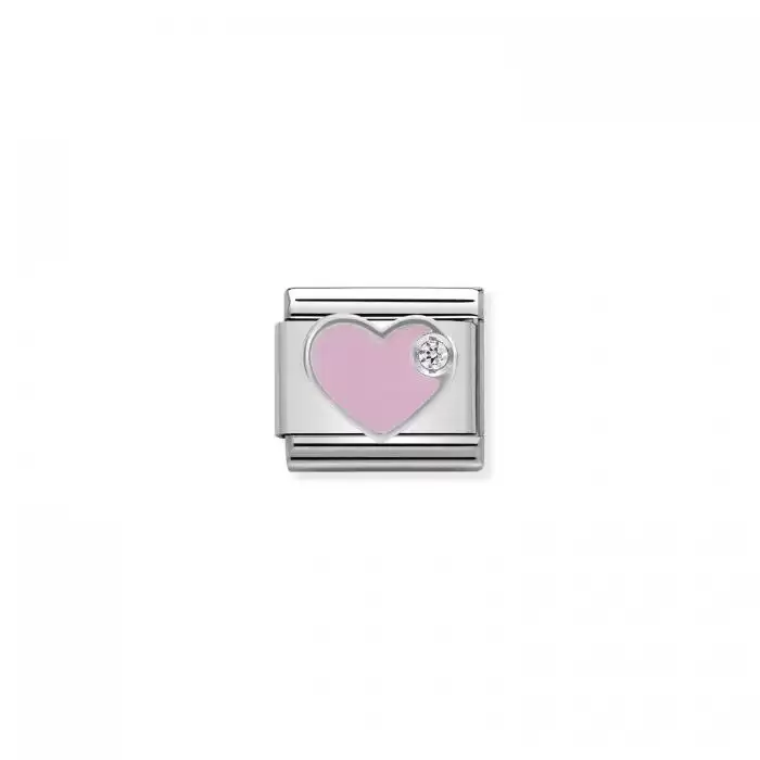 SKU-50962 / Link Nomination Pink Heart Ανοξείδωτο Ατσάλι, Ασήμι 925° & Ζιργκόν