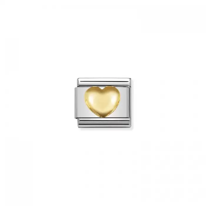 SKU-50793 / Link Nomination Raised Heart  Ανοξείδωτο Ατσάλι & Χρυσός Κ18