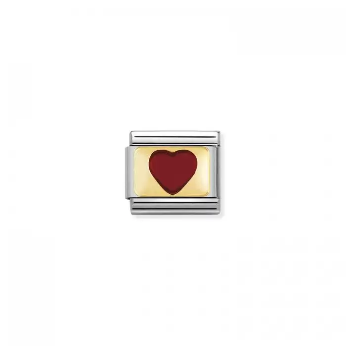 SKU-50846 / Link Nomination Red Heart  Ανοξείδωτο Ατσάλι, Χρυσός Κ18 & Σμάλτο