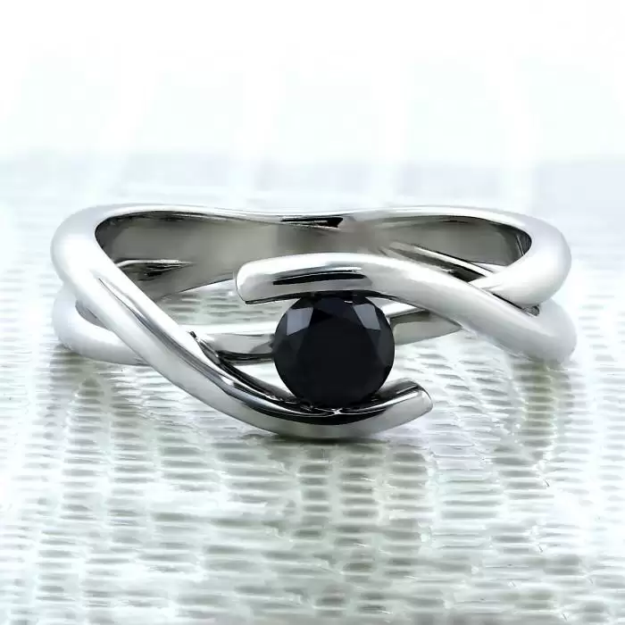 SKU-50396 / Μονόπετρο Δαχτυλίδι Λευκόχρυσος Κ18 με Μαύρο Διαμάντι