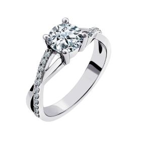 Μονόπετρο Λευκόχρυσος Κ18 με Μοϊσανίτη & Διαμάντια SKU-50414