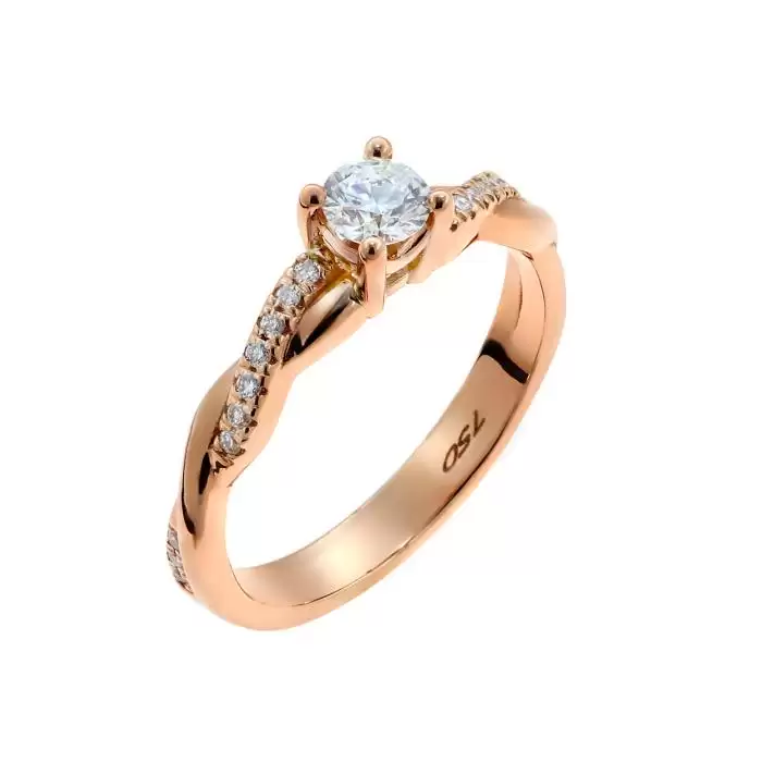 SKU-50413 / Μονόπετρο Δαχτυλίδι Ροζ Χρυσός Κ18 με Διαμάντια