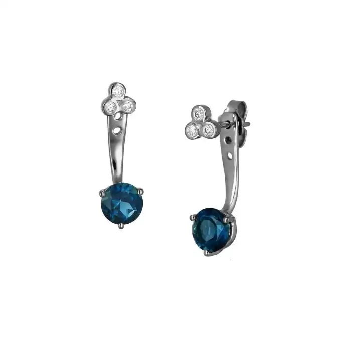SKU-50060 / Σκουλαρίκια Honor Omano Λευκόχρυσος Κ18 με London Blue Topaz & Διαμάντια
