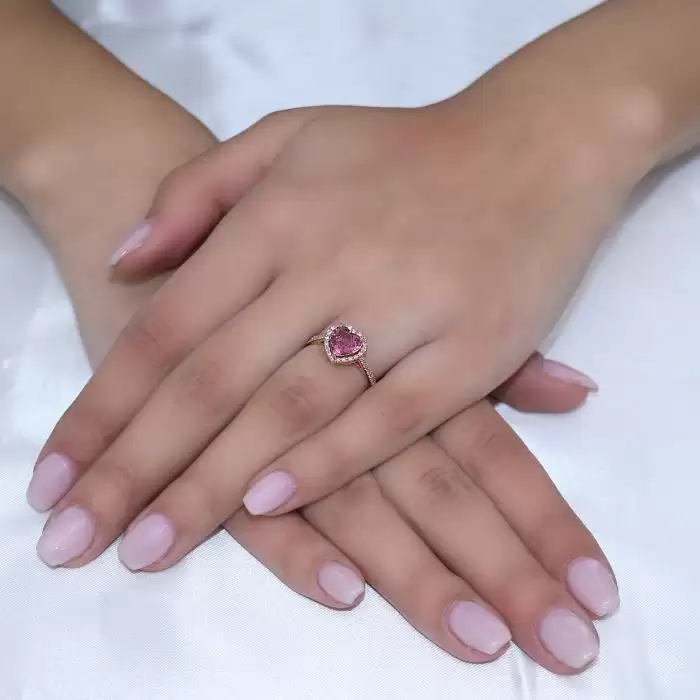 SKU-51222 / Δαχτυλίδι Καρδιά Ροζ Χρυσός Κ18 με Ροζ Τουρμαλίνη & Διαμάντια
