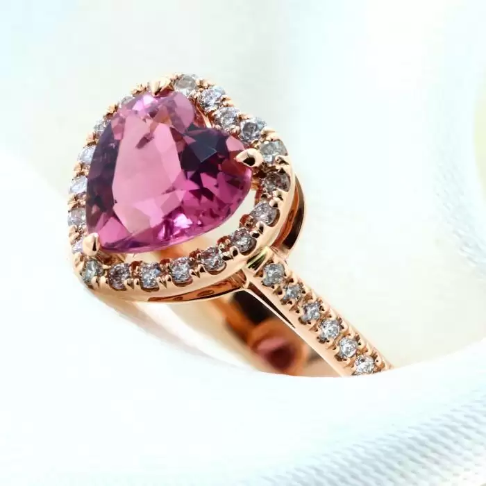 Δαχτυλίδι Καρδιά Ροζ Χρυσός Κ18 με Ροζ Τουρμαλίνη & Διαμάντια