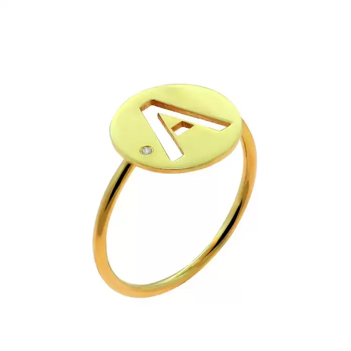 SKU-51604 / Δαχτυλίδι Μονόγραμμα A Χρυσός Κ14 με Διαμάντι