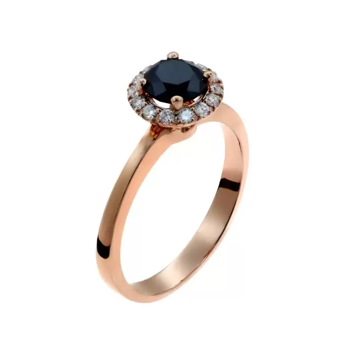 SKU-51126 / Δαχτυλίδι Ροζέτα Ροζ Χρυσός Κ18 με Μαύρο & Λευκά Διαμάντια