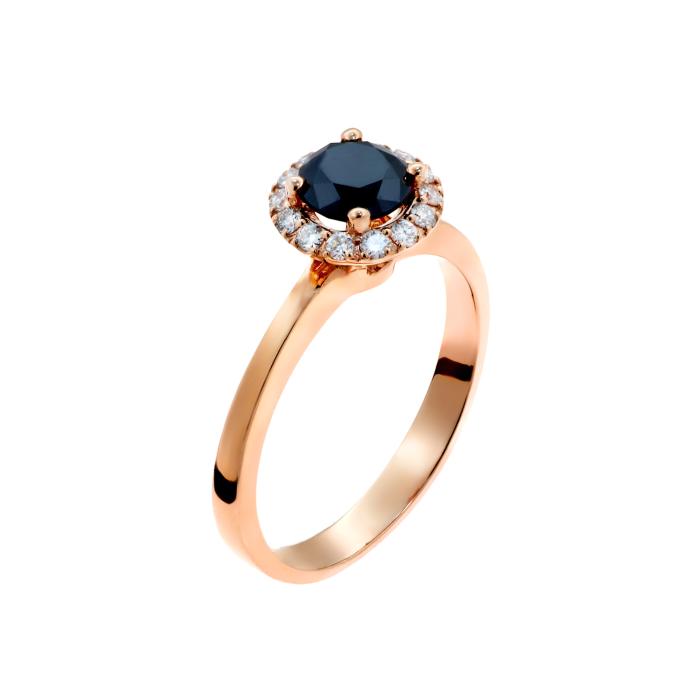 Δαχτυλίδι Ροζέτα Ροζ Χρυσός Κ18 με Μαύρο & Λευκά Διαμάντια SKU-51126