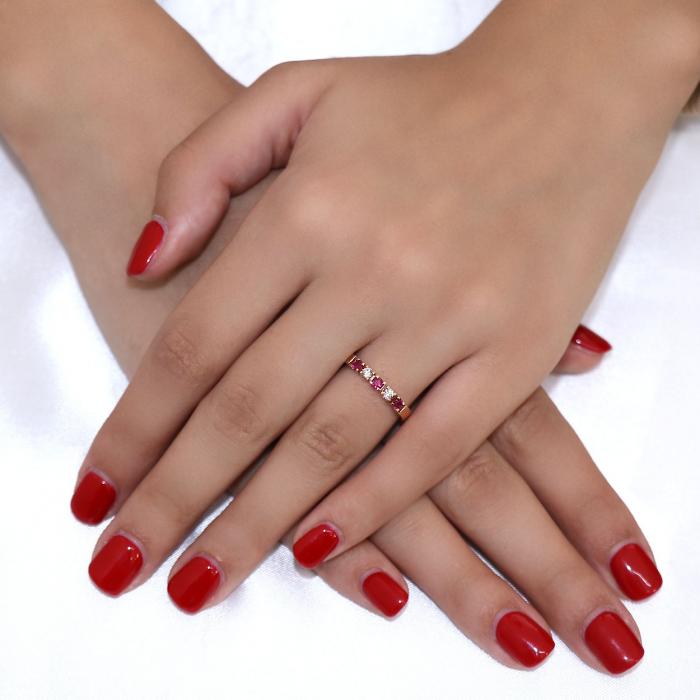 Δαχτυλίδι Σειρέ Ροζ Χρυσός Κ18 με Ρουμπίνια & Διαμάντια