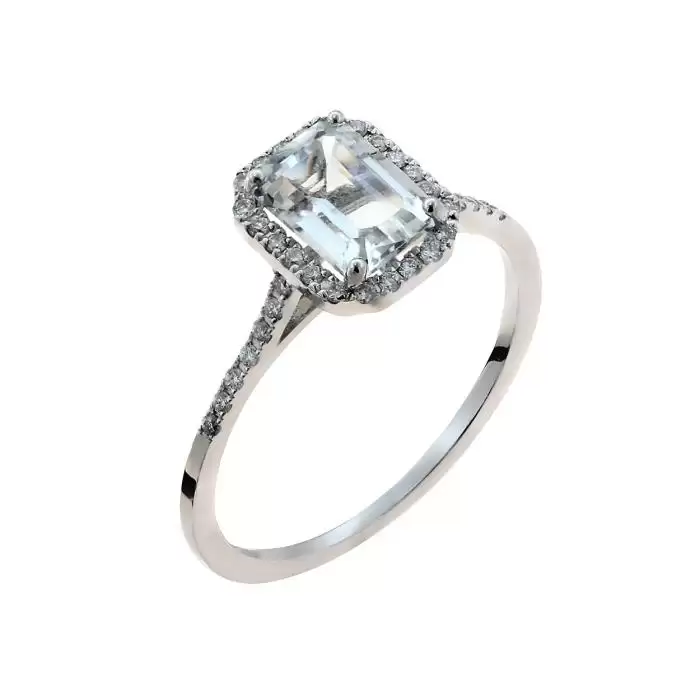 SKU-51195 / Δαχτυλίδι Ροζέτα Λευκόχρυσος Κ18 με White Topaz & Διαμάντια