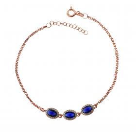 Βραχιόλι Ροζέτα Ασήμι 925° με Μπλε & Λευκά Ζιργκόν SKU-51922