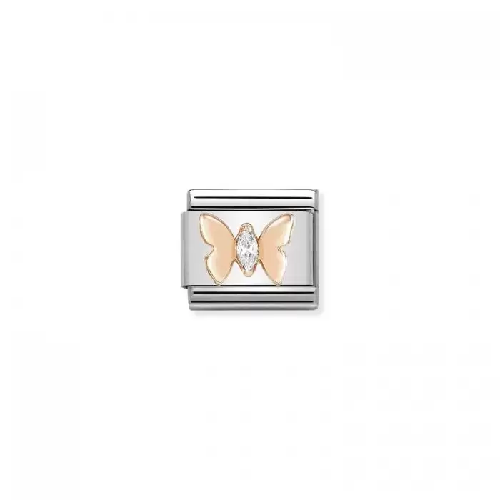 SKU-51014 / Link Nomination Butterfly Ανοξείδωτο Ατσάλι & Ροζ Χρυσός Κ9 με Ζιργκόν