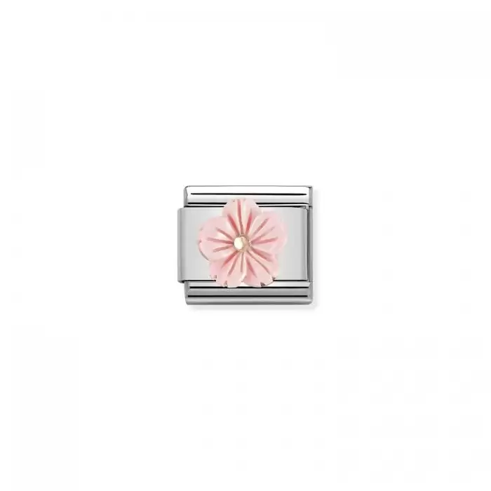 SKU-51001 / Link Nomination Flower in Pink coral Ανοξείδωτο Ατσάλι & Ασήμι 925°